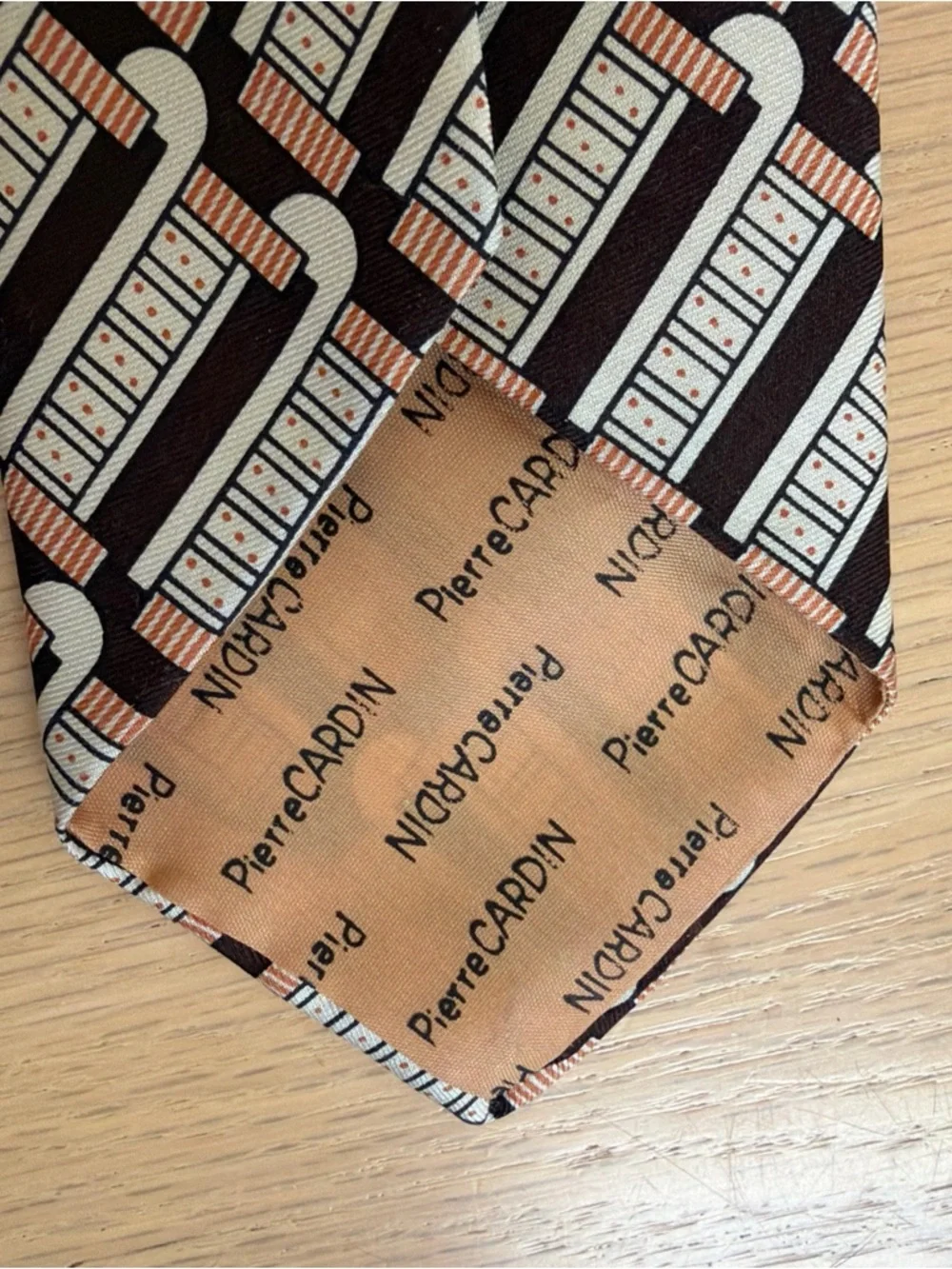 Vintage Pierre Cardin Silk Tie Brown Mid Century Print